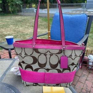 Coach Signature Bag with Hot Pink Accents